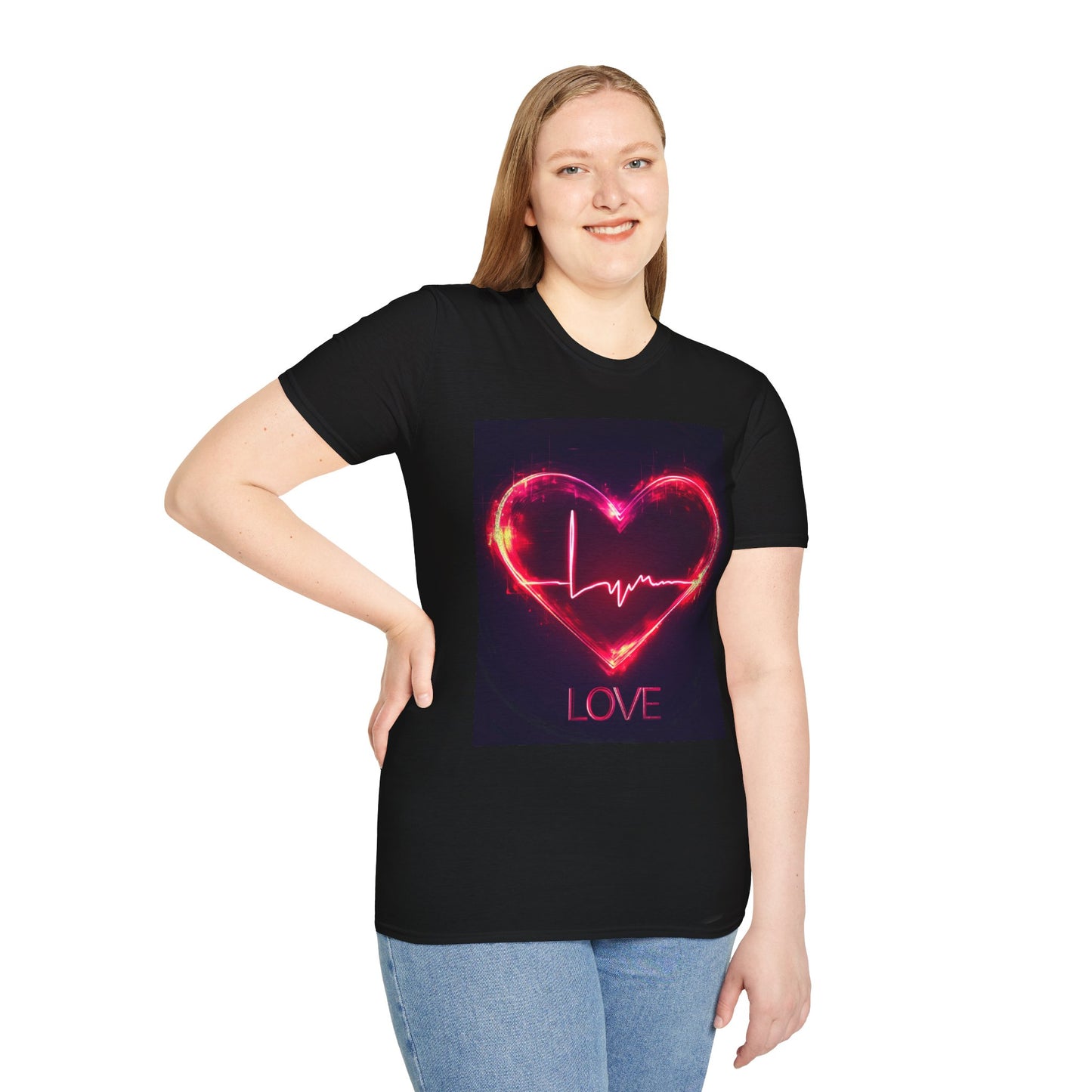 Heartbeat Love Unisex Softstyle T-Shirt for Couples and Valentine's Day