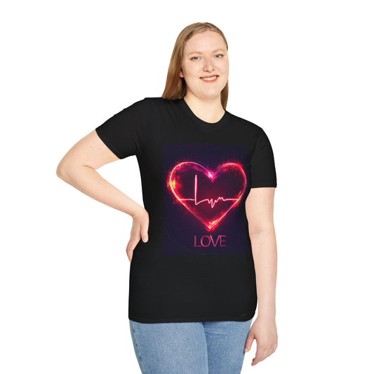 Heartbeat Love Unisex Softstyle T-Shirt for Couples and Valentine's Day